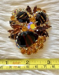 Juliana Book Piece Tigers Eye Rhinestone Necklace Brooch Earring Set