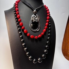 Necklace Lot Goth Witchy Black Red Vintage Acrylic Beads Metal Glass Pendant