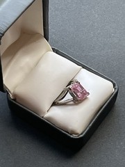Vintage Sterling Silver 925 Ring Pink Faceted Glass size 5.5 signed KC