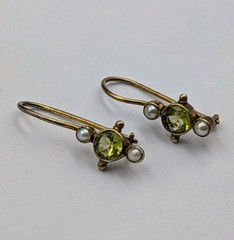 2 Pair – Vtg Sterling Silver Green Glass & 1 FW Pearl Hook Dangle 925 Earrings