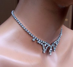 Art Deco clear rhinestone necklace and clip earrings set 1950s