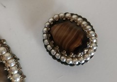 VINTAGE WEST GERMANY BROWN SWIRL RHINESTONE & FAUX PEARL NECKLACE & EARRINGS