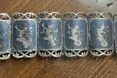 Vintage Siam Niello Sterling Silver Panel Bracelet Thailand 42 Grams