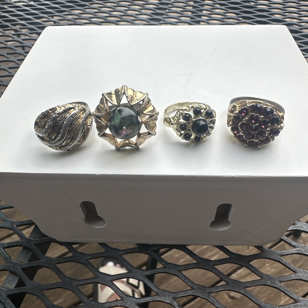 Vintage Costume Jewelry Rings Lot Of 4 See Description Some Missing Stones