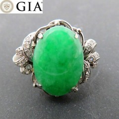NYJEWEL GIA Certified 14k White Gold 6ct Jadeite A Jade Diamond Ring