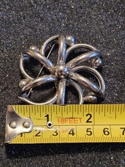 Vintage Modernist Silver Toned Flower Brooch, Heavy