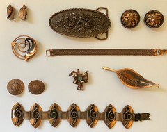 Vtg Solid Copper Jewelry Lot Bell Trading Post Treble Clef Mesh Bracelet 251g