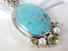 Huge Sterling Silver 925 Turquoise Statement Heavy Enhancer Pendant