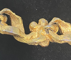 Vintage Signed Karu Yellow & Brown RS Gold Tone Etched Link Necklace & Bracelet