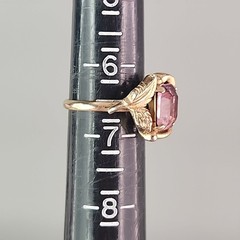 Rhinestone Ring Pink Glass Adjustable Gold Tone Leaves 6.5