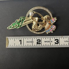 Art Nouveau Nymph Fairy Lady Brooch Pin Gold Tone Faux Pearl Rhinestones