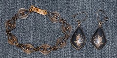 Vtg Siam Sterling Silver Jewelry Lot: 7.5″ Filigree Bracelet & Niello Earrings