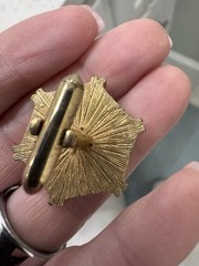 Vintage Hexagon Cameo Art Cufflinks Gold Tone Bullet Back Cream Brown