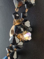 Vintage Lucite Faceted Black Aurora Necklace Mid Century Decorative Clasp 19″