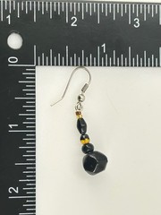 Beaded Dangle Drop Earrings Silver Tone Metal 1.75″ Length Black Amber Glass
