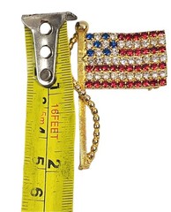 Vintage Gold Tone American Flag Brooch Pin USA Patriotic Red White Blue Stones