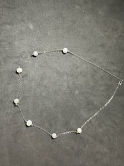 3.25g Vintage Sterling Silver 925 Pearl Station Necklace Beaded Chain CZ 17.7 in