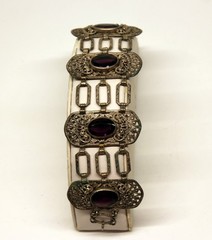 Antique Vtg 800 Silver Filigran Depose Bracelet with Purple Stones