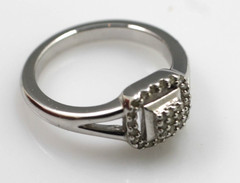 Sterling Silver 925 signed SUN Pave Diamond clear Cocktail Band Ring Size 6 3/4