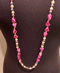 purple lavender bead & faux pearl 38″ necklace strand