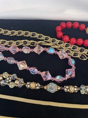 VTG NECKLACE LOT Rhinestones AB Pink Clear Red Black Gold Tone VOGUE NAPIER