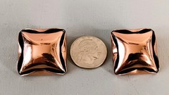 Copper Rumpled Square Shape Clipon Earrings Mid Century Modern Jewelry