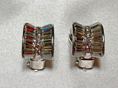Vintage Attwood Collection 22k White Gold Plated Half Hoop Rhinestone Earrings