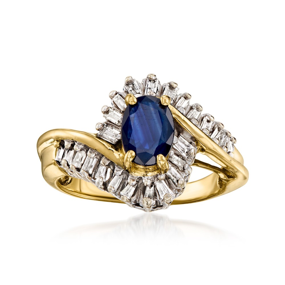 Vint Sapphire Swirl Rng w Diamonds in 14k Gold Size 5.5
