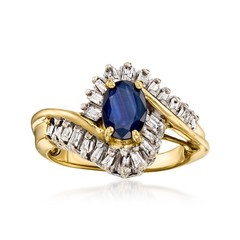 Vint Sapphire Swirl Rng w Diamonds in 14k Gold Size 5.5
