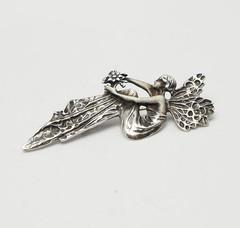 Vintage sterling silver Fairy winged butterfly woman pin pendant