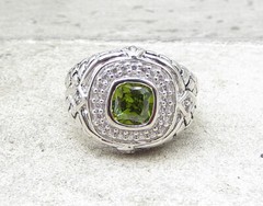 925 Sterling Silver Peridot & Cubic Zirconia Cocktail Ring Sz 6.5 RG1651