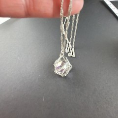 Vintage Clear Faceted Cut Crystal Pendant In Silver Tone Cage Long 30″ Necklace