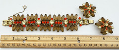 Juliana D&E Book Piece Brown Coffin Rhinestone Gold Bracelet & Clip-On Earrings