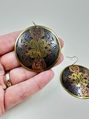 Vintage Boho Oriental Style Copper and Brass Tone Round Mandala Dangle Earrings