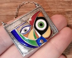 Artist Signed Anthony Quinn Modernist “Child” Enamel Sterling Silver Necklace