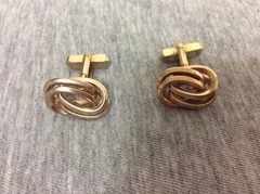 Vintage Swank Gold Tone Love Knot Cufflinks & Tie Bar Set