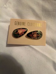 Vintage Genuine Cloisonne Teardrop Floral Enamel Stud Earrings
