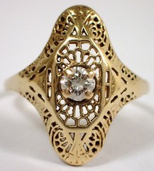 ESTATE Antique Art Deco SOLID 10k Yellow Gold Filigree Diamond Ring Sz 10