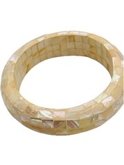 Vintage Mother of Pearl Mosaic Bangle Bracelet Cream Ivory Shell Wide Statement