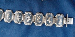 3 pc Set~SIAM STERLING Bracelet~Clip and Pin~Silver and Black with Figures