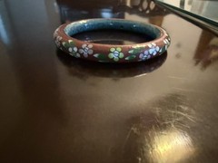 Vintage Cloisonne Bracelet with Red Green White Flowers Design