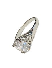 Oval 10mm Cubic Zirconia Solitaire Ring Sz 7 Silver Tone Filigree Engagement EUC