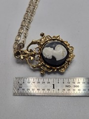 Estate Jewelry Cameo Dual Sided White / Black Portrait Pendant Pin Gold Tone
