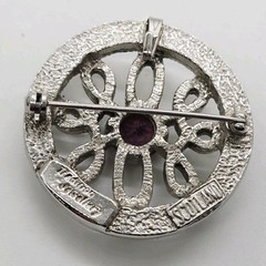 Modernist Brooch Pin Purple Crystal Silver Tone 1.5 in Textured Signed Scottland