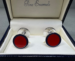 Red and Blue Enamel White Gold Plated Cuff Links