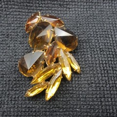 Vintage Rhinestone Brooch Golden Brown Gold Tone