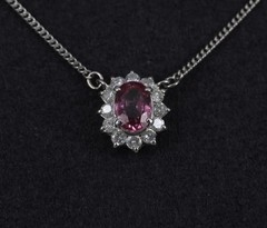 Rare 0.60ct Padparadscha Pink Sapphire 0.23ct Diamond 16 Inch Platinum Necklace