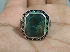 Antique Style 1930s Chalcedony Quartz 20x17mm Vintage Ring in 925 Silver For Her