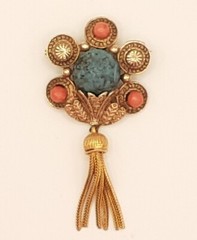 Vntg Boho Style Brooch Faux Turquoise & Coral