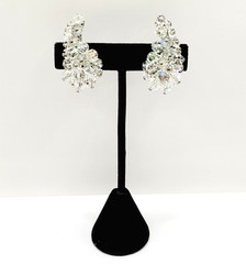 Cluster Climber AB Crystal Sparkly Elegance Silver Tone Vintage Clip on Earrings